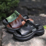 Cowflin Retro Hand-Made Leather-Bottomed Slippers Women's New Summer Wear Light-Discreed Cool