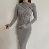 Spring And Autumn New High-Senior Sensing Solid Color Temperament Long-Singed-Up Dress