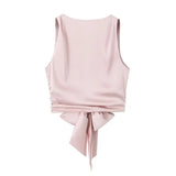 Black Crop Top Women Satin Backless Top Female Y2k Streetwear Sexy Tops Woman Fashion Tied Sleeveless Tank Tops For