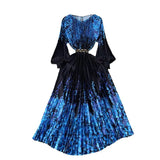 Zingj New Women's Dress Oversized Skirt Print Pleated Waist Lace Holiday