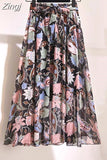 floral print chiffon skirts women Sprint Summer korean A line Pink streetwear high waist ladies midi