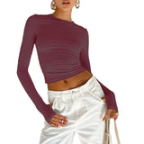Women's Clothing 2025 Spring Women's New T-Shirt Fashion Solid Color Round Collar Shirt Top