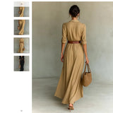 Women's Autumn Elegant Temperament Sexy Solid Color Irregular Folds Containing Belt