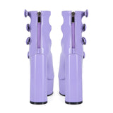Cute Purple Leather Buckle Y2K Hottie Thick High Heel Size 44 Women Cool Boots