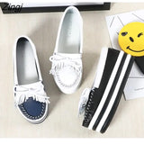 spring High Quality Women Flats Platform shoes Tassel Slip-on Round Creeper black Brogue Loafers