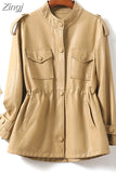 Spring Autumn Luxury Green Black Beige Leather Jacket Women with Drop Shoulder Long Sleeve Drawstring Pockets