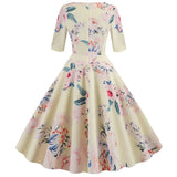Women flower print Autumn dress Casual Winter half sleeve Elegant Vintage dress Robe femme pinup office party