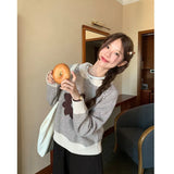 Autumn And Winter New Korean Casual Small Collar Striped Flower Sweater Women's Loose Long-Sleeved Knitting