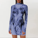 Zingj Women's 2024 New Fashion Print Slim Round Collar, Long Sleeves And Hip Dress