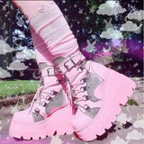 Po And Martin Boots 2025 New Pink Thick-Bottom Large-Size Fashion Short-Sleest