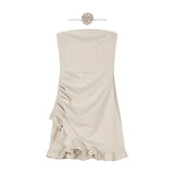 Shoulder-To-Shoulder Tective Dress Female Autumn Temperament Flowers Pure Desire To Collect Waist Lotus Leaf Side Skirt Sexy Ass