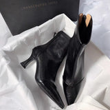 Version Of Fashion Women's Boots French Temperament Sharp Head And Then Zipper Show Thin Boots Women's Short Boots Autumn And Winter Single Bare
