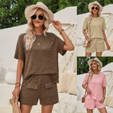 Hot Selling Women's Wear 2025 Casual Wind Loose Round Collar Solid Color Short-Sleeved Top Shorts