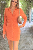 Dresses for Women Bodycon Mini Dress Fashion uched Long Sleeve Button Down Office Lady Skinny Slim Velvet