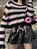 Distressed Striped Crop Sweater- Outfit