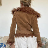 Retro Millard Hair Collar Flower Embroidery Short Warm Coat Thairy