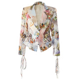 New Personality Retro Fashion Print Waist Thin Blazer Female