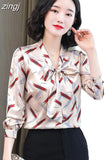 Silk Blouses Women Satin Print Blouse Women Long Sleeve Shirts Woman V-neck Silk Blouses Ladies Floral Blouse for