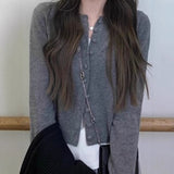 Windish Small Wool Knitted Cardigan Women's Autumn And Winter Round-Neck Long-Sleeved Bottom Shirt Short Repair Inside The