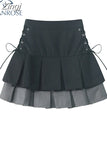 Women's Pleated Skirt Kawaii Gothic Black Mini Skirt Korean High Waist Y2k Harajuku Vintage Bandage A-line Skirt Clothes