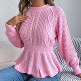 Shooting Autumn And Winter Pure Color Hemp Flowers Waist Lotus Side Long-Sleeved Jacket Sweater Women's