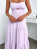 Women's New Slings Solid Color Waist Dress Low Breast Elegant Women's Big Skirt
