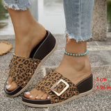 Bottom Leopard Print With Buckle Casual Slippers Women's New Fashion Pedal Large Size Fish Mouth Heel
