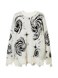 Swirl Print Ripped Design Sweater-Outfit