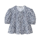 New Bubble Sleeve With Solid Color Short Top