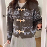 Korean Academy Wind Reduction Horn Buckle Buckle Bump Color Thick Warm Short Coat Sweater