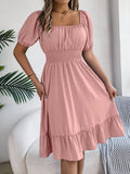 Shooting 2025 Spring And Summer Leisure Side Short Sleeves To Close The Waist Lotus Leaf Side A Dress Women's