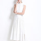 High-Level Suffin Lace Splicing Sleeveless Waist Dress Women's Summer Thin Temperament Elegant Long