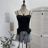Shooting Hottie Sexy Sling Sling Vest Lace Side Splicing Letter Embroidery Short Outer Wearing Sleeveless Small Top