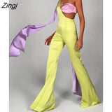 Contrast Color Patchwork One Shoulder Ribbons Women Jumpsuits Sexy Satin Slim Backless Jumpsuit Lady Streetwear
