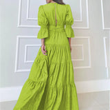 Spot 2025 Spring New Lady Fashion Temperament V Neck Long Sleeve In The Long