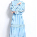 French Women Wear Court Style Dress To Close The Waist Thin Hollow Lace Splicing Holiday