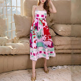 Summer Women's New Temperament Elegant High-Waist Print Slings Casual Fashion