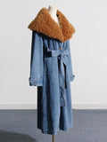 Zingj Temperament Long Trench Coat Spring 2024 New Removable Wool Collar Small Design Sense Denim