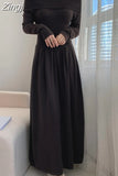 Long Sleeve Slash Neck Off Shoulder Knitted Sweater Maxi Dress for Women Clothing Sexy Party Office Lady Fashion