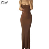 Women’s Summer Suspender Bodycon Slim Fit Long Dress Fashion Solid Color Spaghetti Strap Party Tight