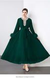 Women's Dress 2025 New Famous Heavy Industry Drilled Hair Sleeves To Close The Waist Pressure Folding Long