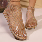 Hollow Fishing Net Water Drill Sandals Women 2025 New Breathable Hot Diamond Lightweight Flat Roman
