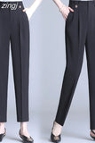Women 2023 Spring Stretch Solid Suit Trousers Women Black Ankle-length High Waist Oversize Pants with Pocket Woman