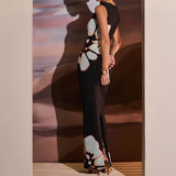 Zingj Summer New Fashion Retro Print Sleeveless Cuffed Hollow Sexy Slim Color