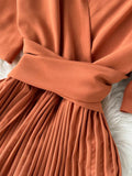 Women Purple/Red/Green Bandage Pleated Midi Dress Female Vintage V-Neck Short Sleeve High Waist A-Line Draped