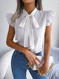 Spring And Summer Temperament Commuting Wood Ear With Bow Chiffon Shirt Women's