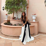 Women's Explosive Black And White Sling With Ribbon Dress Body Fashion Elegant Fashion
