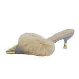 High And Slippers Women Wear Velvet New Pointed Half-Tug Korean Version Of The Tip Tip And High Heel