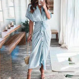 Women's Spring New Short-Sleeved Temperament Commute High-Waist Print Long