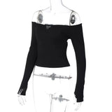 Off-shoulder Long Sleeve Backless Bow Crop Top-Outfit